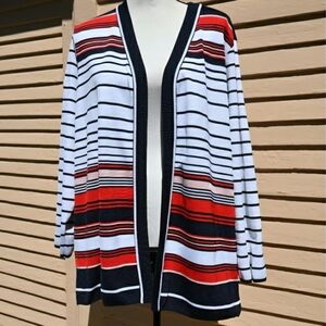 Striped Open-Front Cardigan Sweater - Red, Navy, and White Cj Banks XX Large